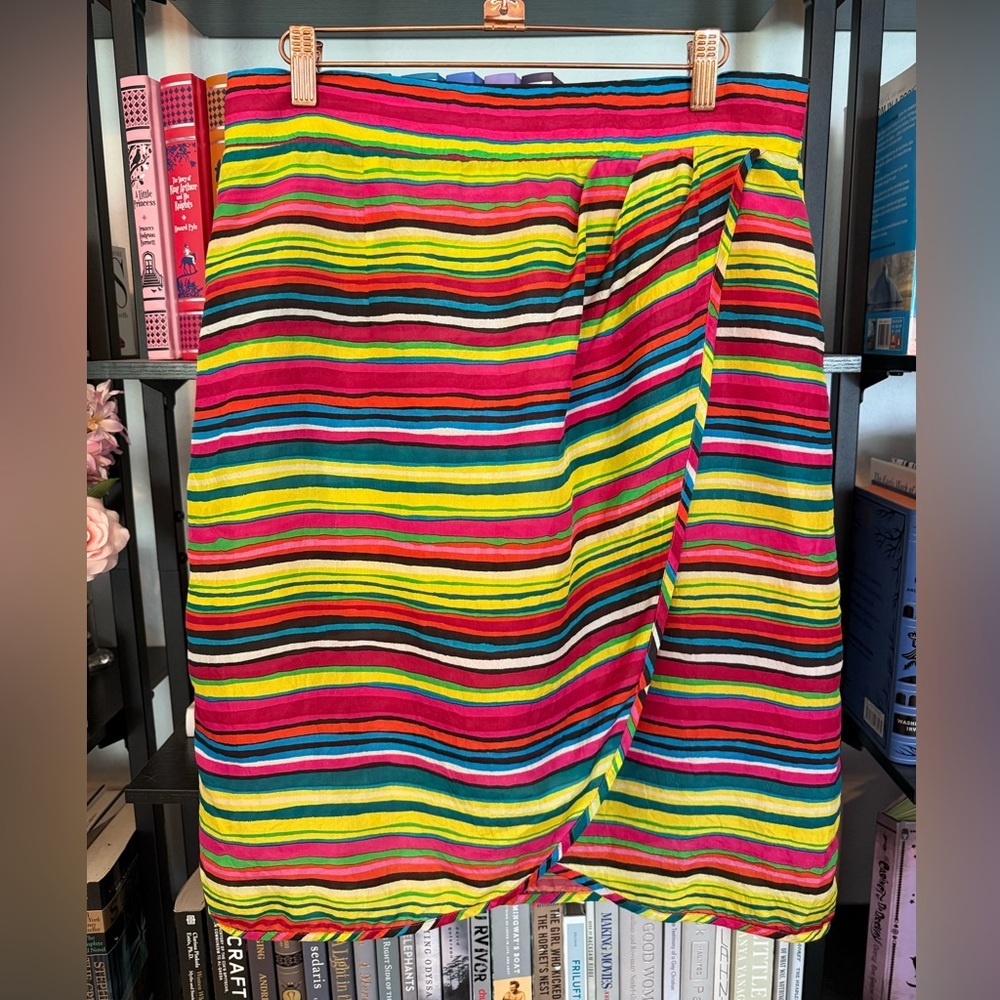 Nanette Lepore 100% SILK Vibrant Asymmetrical Striped Skirt